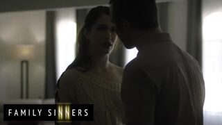FAMILY SINNERS - Horny Stepbro Sticks His Tongue In His Stepsis's Pussy Making Her Eyes Roll Back