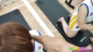 Threesome Interracial Anal Sex in University Gym with Big Tits