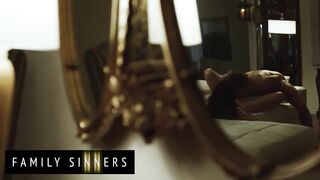 FAMILY SINNERS - Brunette Step Sister Sucks On Her Step Brother's Cock While Her Husband Is Away