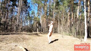 Naked Teen with Big Ass Walks in the Spring Forest
