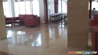 Public Nudity in a Hotel Lobby - No Panties Flash