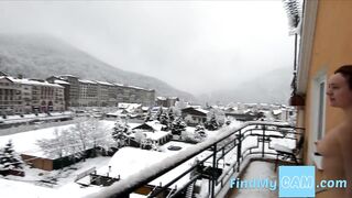 Blonde Russian Exhibitionist Flashes on Balcony