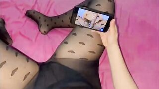 Teen In Stockings Rubs Her Wet Pussy To Orgasm After Watching Porn