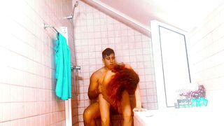 While Ariel Ortiz's sister is working, she fucks her brother-in-law in the shower