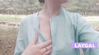 Exhibitionist teen undresses on webcam near the road