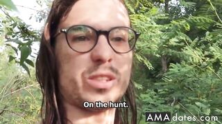 Big-Titted Babe Blows a Nerd on the Beach