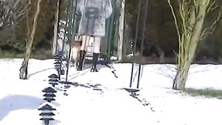 Naked Blonde Girl Outdoors on a Snowy Day