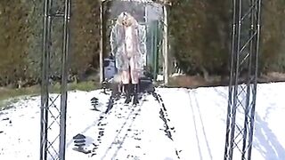 Naked Blonde Girl Outdoors on a Snowy Day