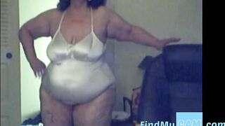 Big-Titted BBW Granny on Webcam in Satin Body Suit