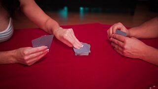 Stepsister lost a strip card game and got a creampie and cum in her mouth after hot sex