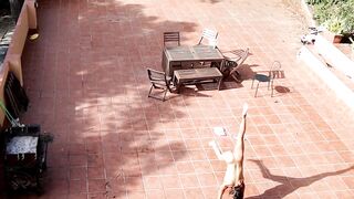 Public Courtyard Blowjob and Fucking with a Hot Brunette Amateur Couple