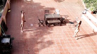 Public Courtyard Blowjob and Fucking with a Hot Brunette Amateur Couple