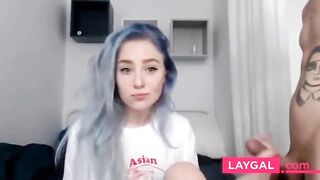 Blue-Haired Cam Girl's Sensual Blowjob Session