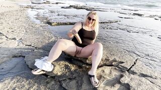 Blonde MILF Masturbates and Squirts on Public Beach