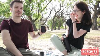 Cute Teen Couple's Public Blowjob at the Park