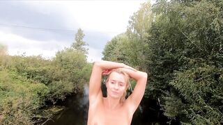 Risky Public Walk - Naked on a Broken Bridge