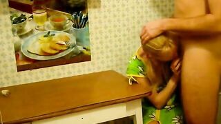 Blonde Girl's Kitchen Table Blowjob and Hardcore Fuck
