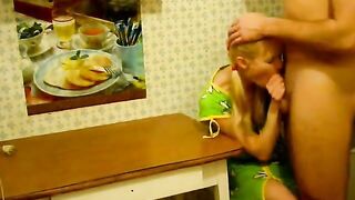 Blonde Girl's Kitchen Table Blowjob and Hardcore Fuck