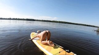 Blonde MILF Plays with Dildo and Gives Blowjob on a SUP Board