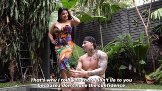 Busty stepmom doesn't see her husband and tries her muscular stepson's cock