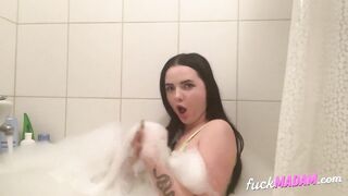 Bubble Bath Time for This Tattooed Brunette