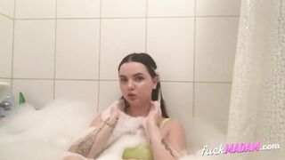Bubble Bath Time for This Tattooed Brunette
