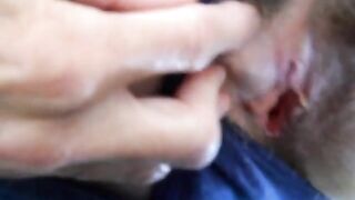 Hairy pussy girl gets fucked and filled with cum -2