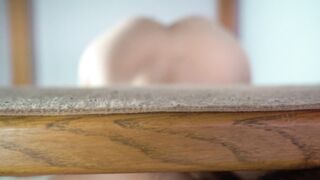 Stepsister gets stuck under the stairs, exposing her tight pussy for a cock