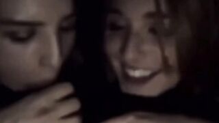 2 Stepsisters Suck Cock in a Theater - Amateur POV Blowjob