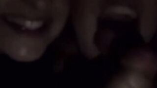 2 Stepsisters Suck Cock in a Theater - Amateur POV Blowjob