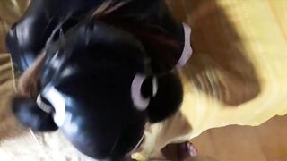 Clothed Asian MILF in Pantyhose Deepthroats and Gets Oral Creampie