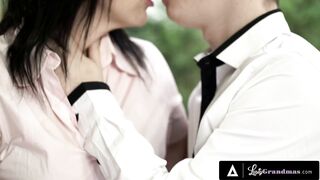 LUSTY GRANDMAS - Divorced Stepmom Kisses & Fucks Horny Stepson