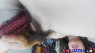 French Brunette Uses a Pink Hairbrush for Orgasmic Masturbation on Webcam