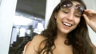 Brunette Flashes Webcam by the Pool