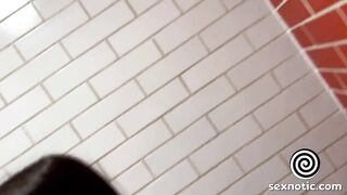 Public Restroom Blowjob with a Mysterious Brunette