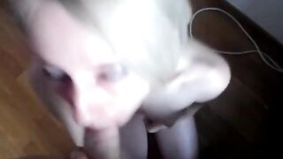Skinny Blonde Amateur Sucks and Facial on Webcam