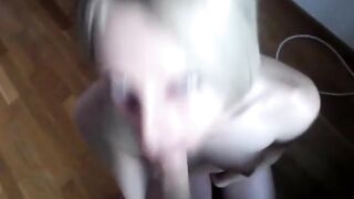 Skinny Blonde Amateur Sucks and Facial on Webcam