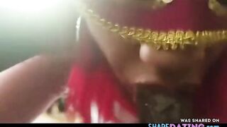 Masked Ebony Amateur Gives Blowjob and Swallows