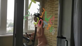 Naked MILF on Exercise Bike, Solo Webcam Footjob