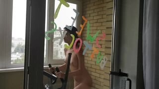 Naked MILF on Exercise Bike, Solo Webcam Footjob