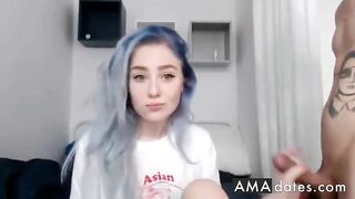 Blue-Haired Cam Girl's Sensual Blowjob Session -3