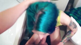 Blue-Haired Babe Gets a Huge Cum Load
