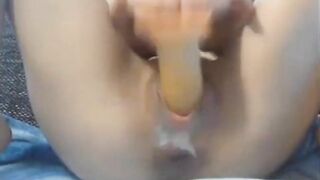 German Amateur Blonde Rides Her Big Dildo on Webcam