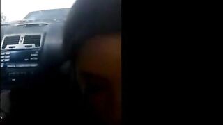 Pierced Brunette Blows in the Car