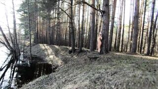 Naked Teen Walks in Spring Forest