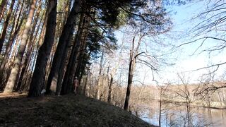 Naked Teen Walks in Spring Forest