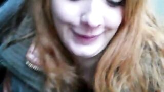 Redhead Amateur BlowJob in Public with a Facial Finish