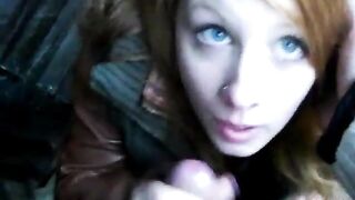 Redhead Amateur BlowJob in Public with a Facial Finish