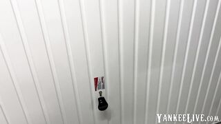 Stunning College Girl Stuck in Garage Gets an Unexpected Cum Load on Her Le
