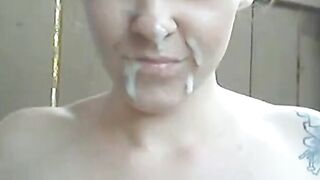 Old Man's Cum Covers Young Girl's Face